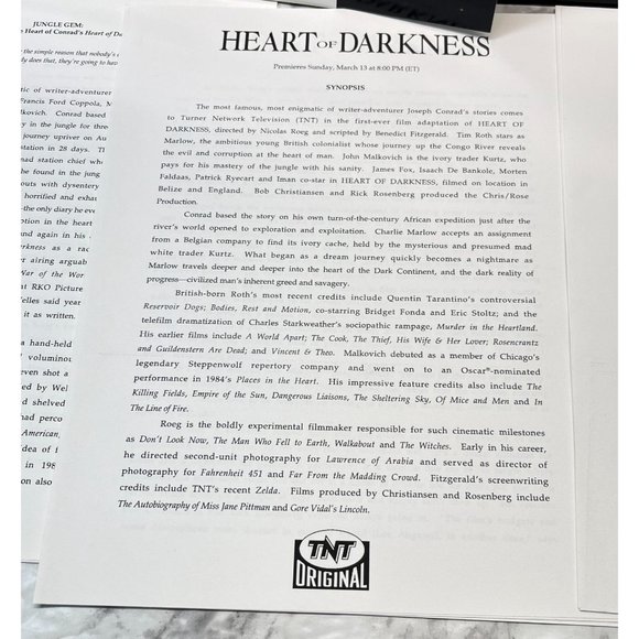 TNT Movie Press Kit Heart of Darkness 1993 Tim Roth John Malkovich Photos Slides - Picture 3 of 7